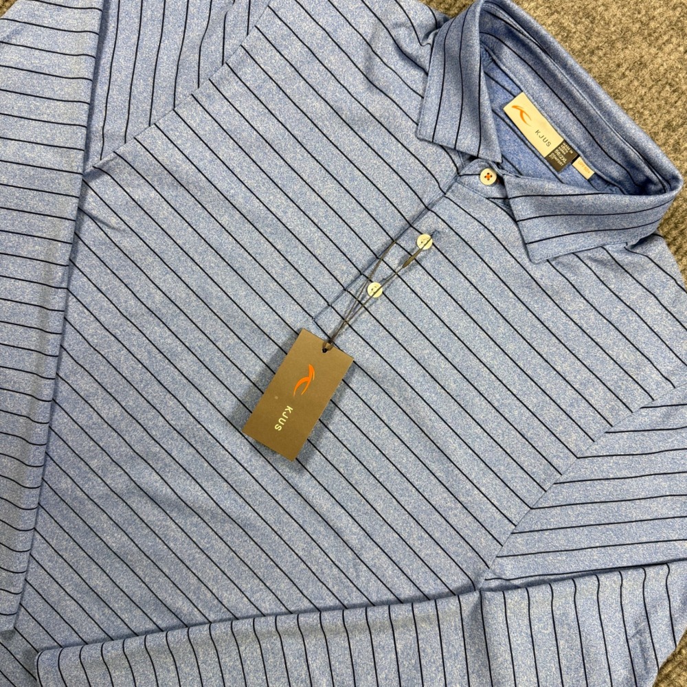 KJUS Golf Polo Men's 2XL Blue Stripe UPF 50 Long Sleeve NWT